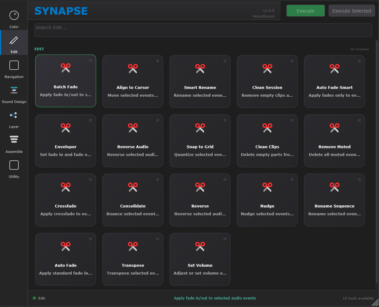 VenusSYNAPSE Interface - Edit Module Cards